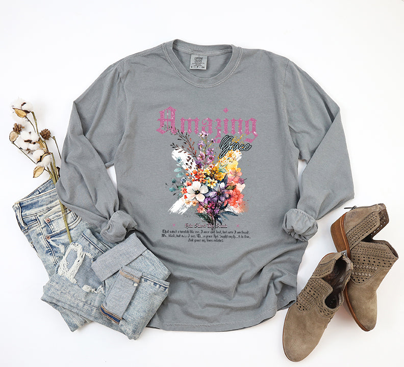 Amazing Grace Floral Bouquet | Garment Dyed Long Sleeve