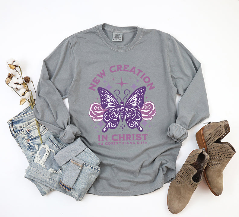 Purple New Creation Butterfly | Garment Dyed Long Sleeve