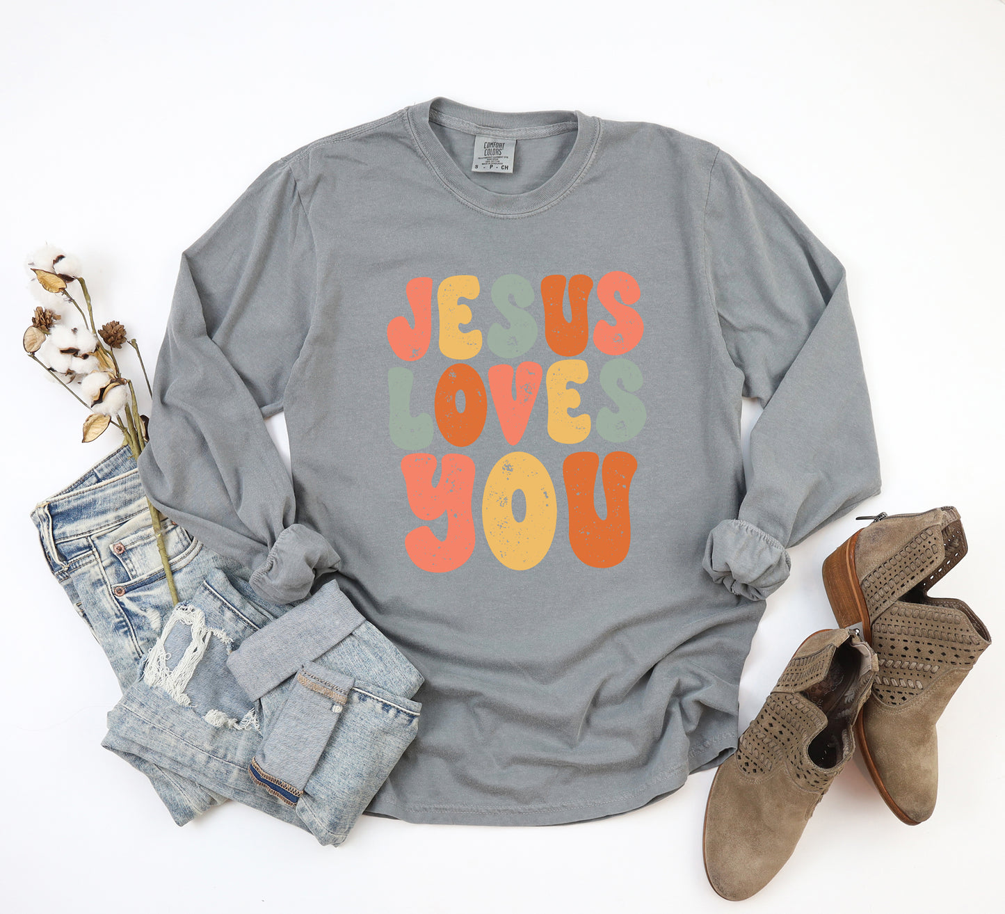 Jesus Loves You Colorful | Garment Dyed Long Sleeve