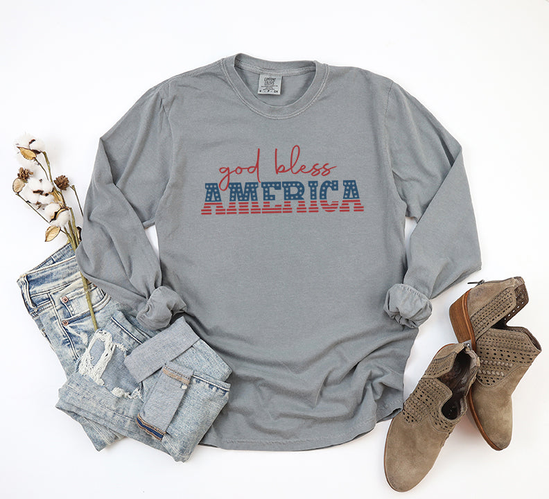 God Bless America Flag | Garment Dyed Long Sleeve