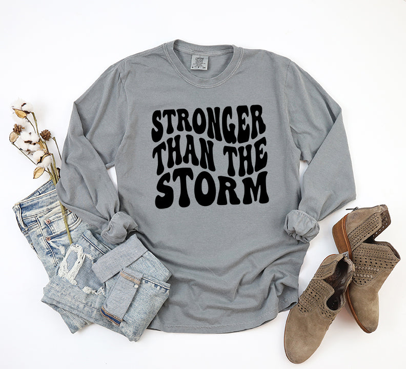 Retro Stronger Than The Storm Wavy | Garment Dyed Long Sleeve