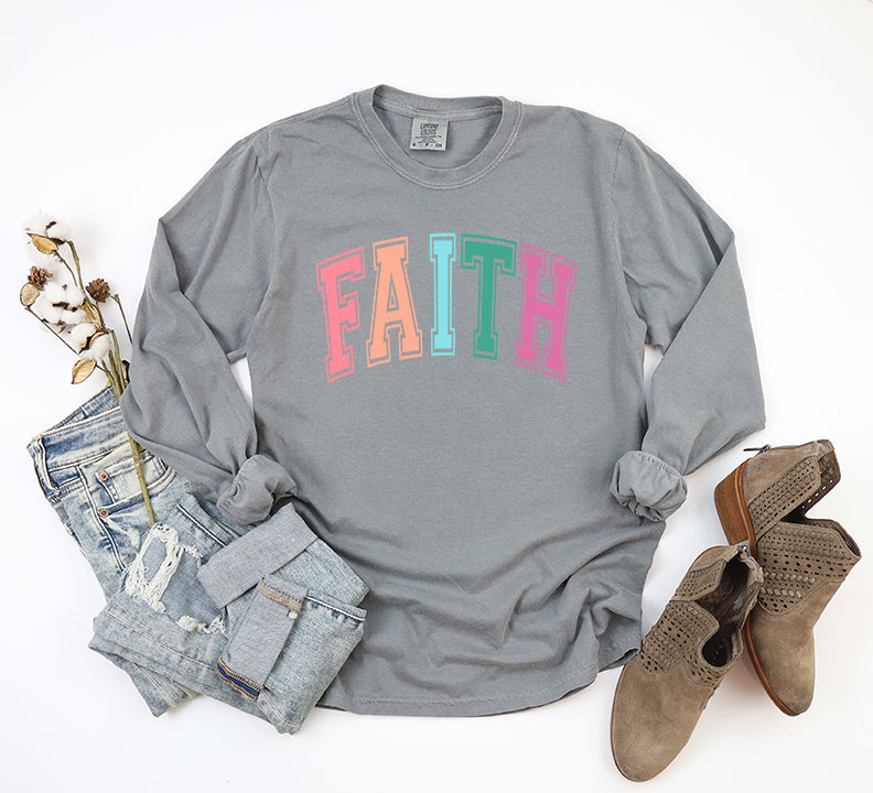 Faith Block Colorful | Garment Dyed Long Sleeve