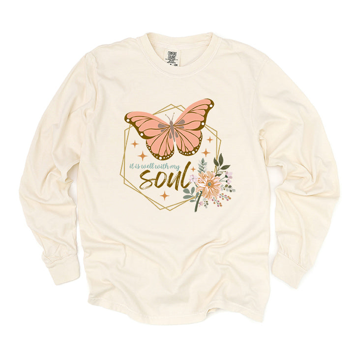 It Is Well With My Soul Butterfly | Garment Dyed Long Sleeve