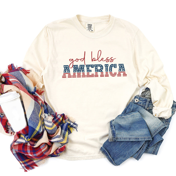 God Bless America Flag | Garment Dyed Long Sleeve