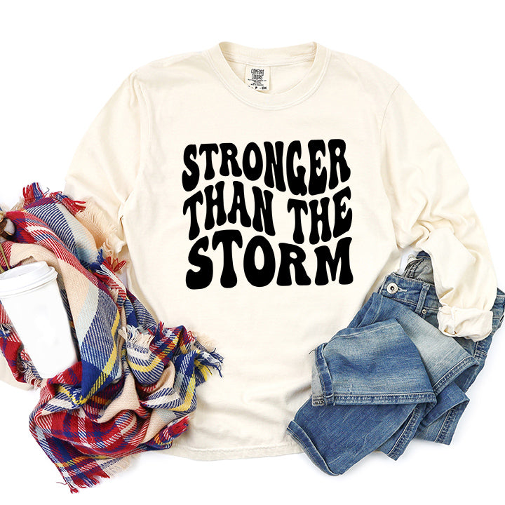 Retro Stronger Than The Storm Wavy | Garment Dyed Long Sleeve