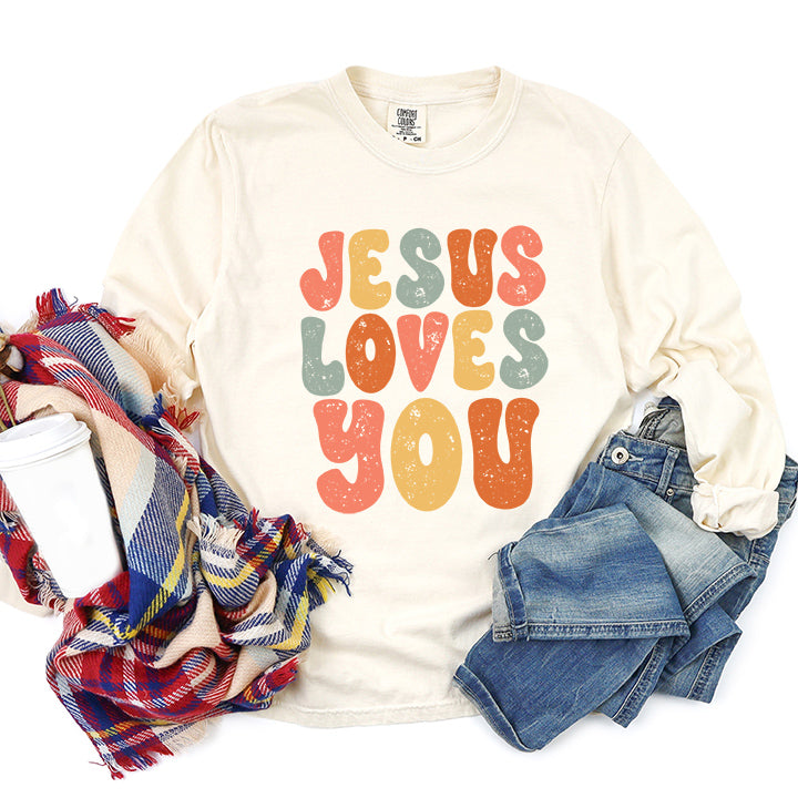 Jesus Loves You Colorful | Garment Dyed Long Sleeve