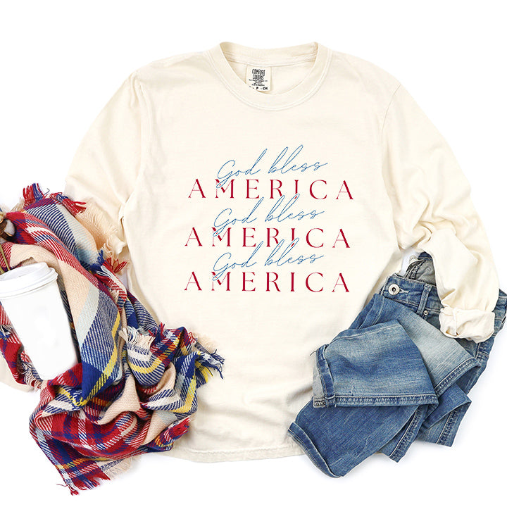 God Bless America Stacked | Garment Dyed Long Sleeve