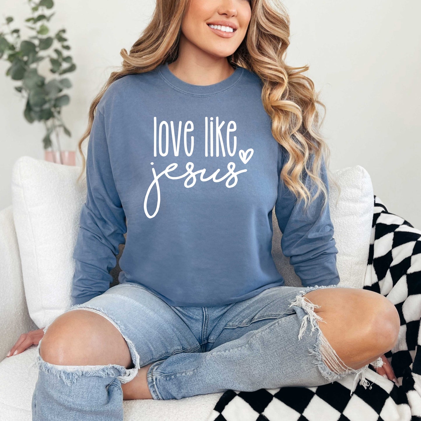 Love Like Jesus Cursive Heart | Garment Dyed Long Sleeve