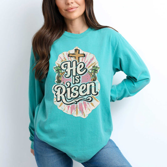 He Is Risen Distressed | Garment Dyed Long Sleeve