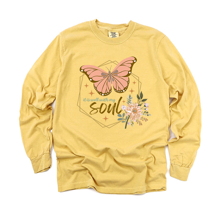 It Is Well With My Soul Butterfly | Garment Dyed Long Sleeve