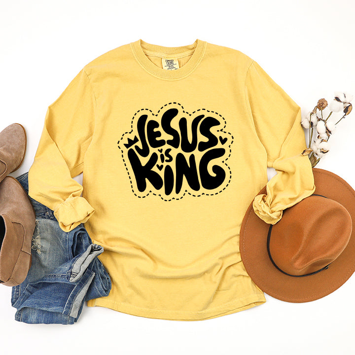 Jesus Is King Hearts | Garment Dyed Long Sleeve