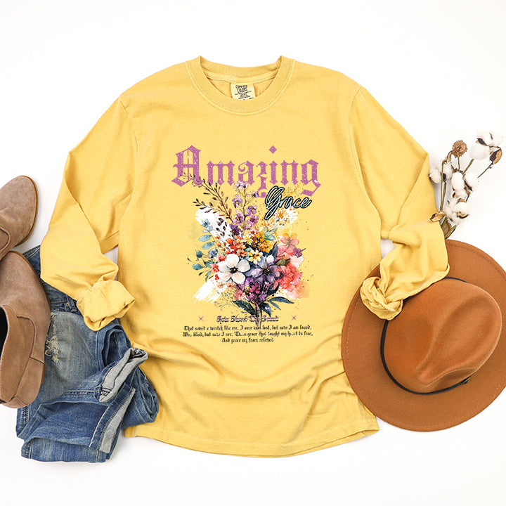 Amazing Grace Floral Bouquet | Garment Dyed Long Sleeve