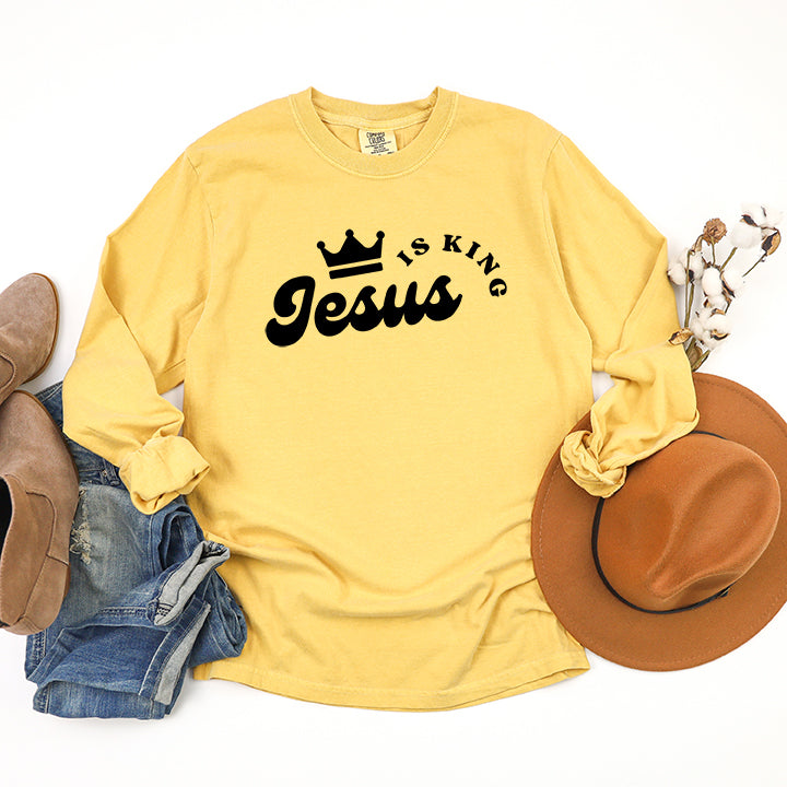 Jesus Is The King Crown | Garment Dyed Long Sleeve