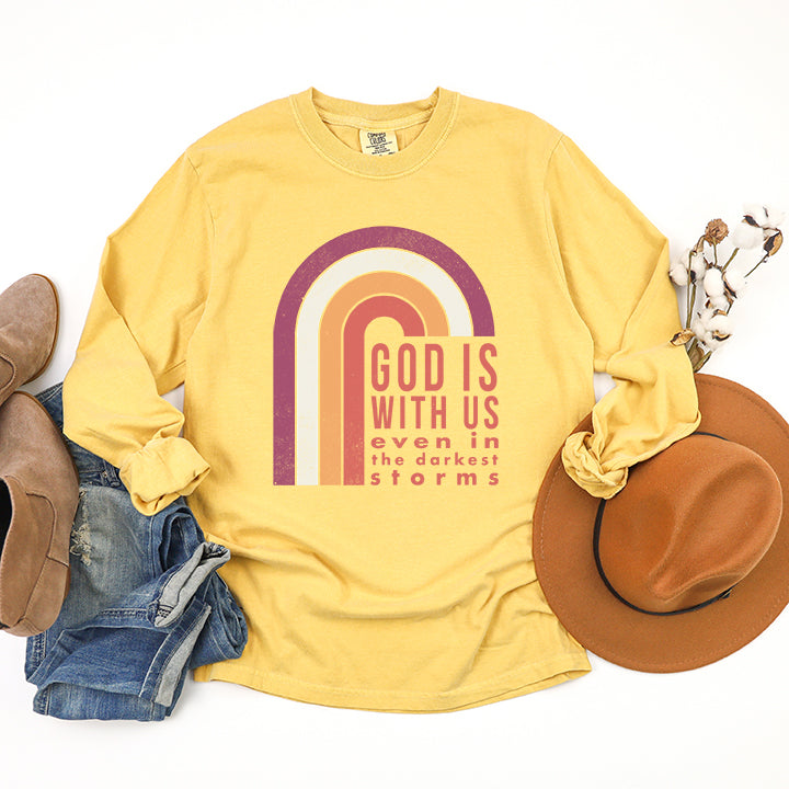 God Is With Us Rainbow | Garment Dyed Long Sleeve