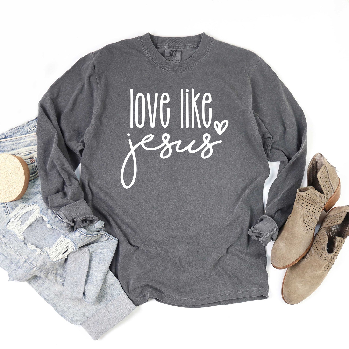 Love Like Jesus Cursive Heart | Garment Dyed Long Sleeve