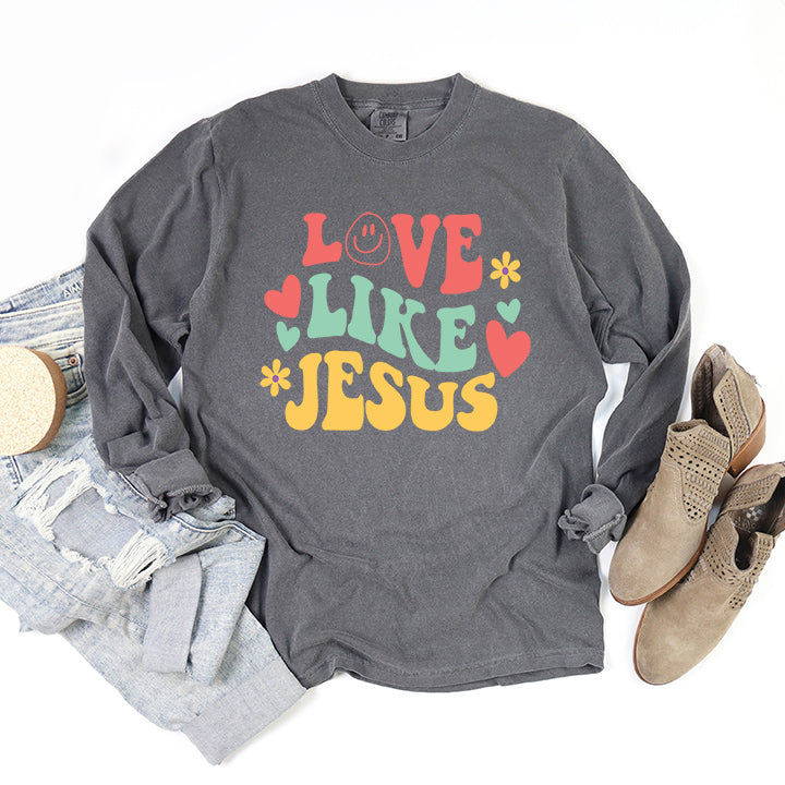 Love Like Jesus Retro Flowers | Garment Dyed Long Sleeve