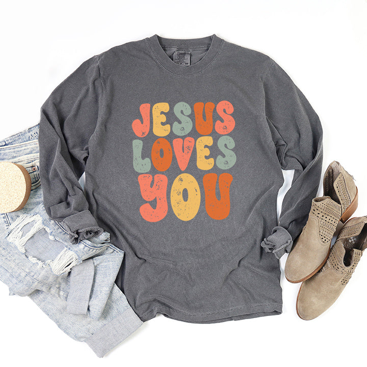 Jesus Loves You Colorful | Garment Dyed Long Sleeve