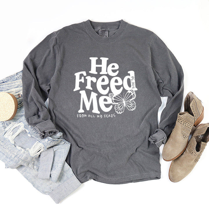 He Freed Me Butterfly | Garment Dyed Long Sleeve