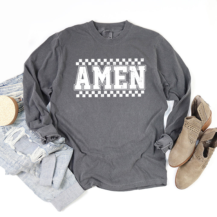 Amen Checkered | Garment Dyed Long Sleeve