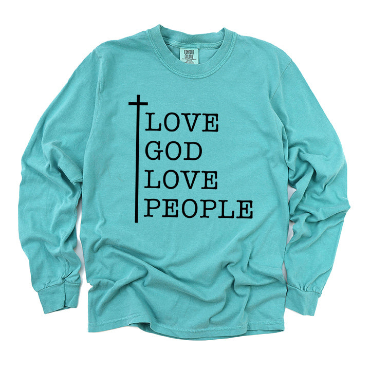 Love God Love People Cross | Garment Dyed Long Sleeve