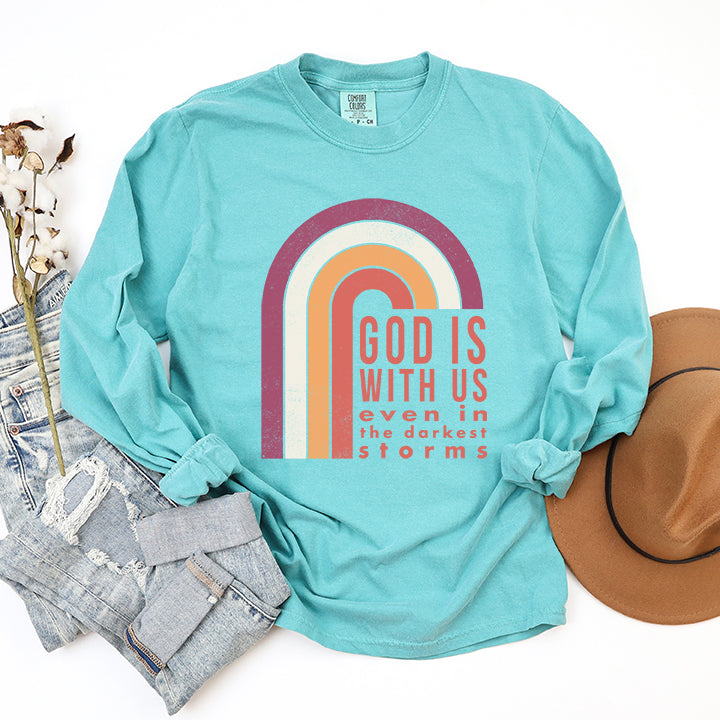 God Is With Us Rainbow | Garment Dyed Long Sleeve