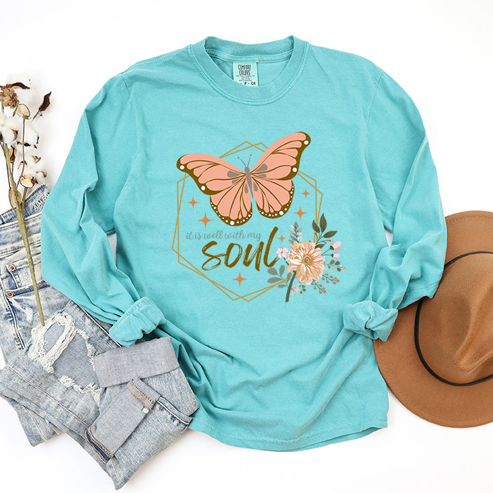 It Is Well With My Soul Butterfly | Garment Dyed Long Sleeve