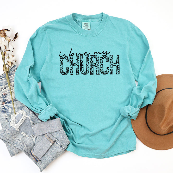 I Love My Church Leopard | Garment Dyed Long Sleeve