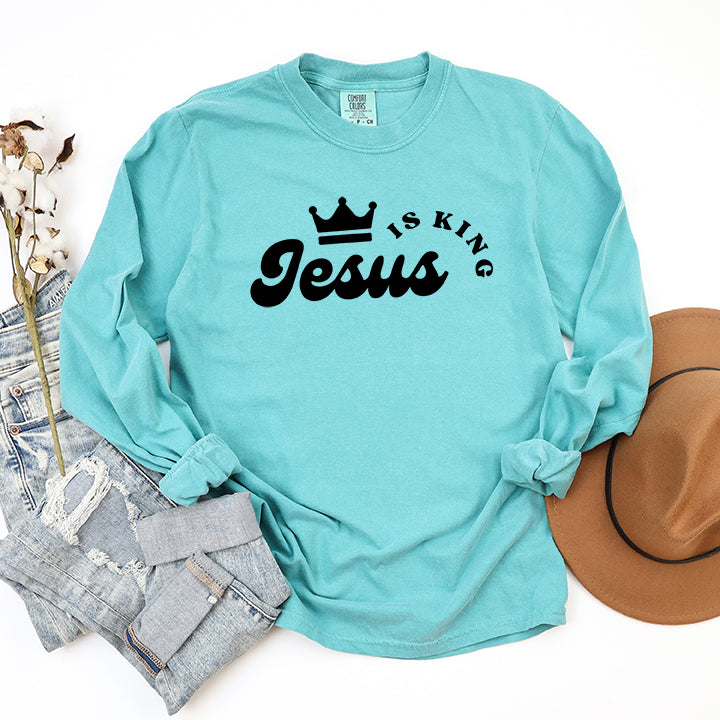 Jesus Is The King Crown | Garment Dyed Long Sleeve