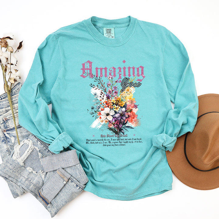 Amazing Grace Floral Bouquet | Garment Dyed Long Sleeve