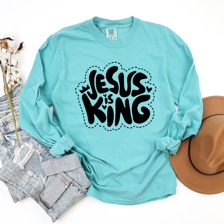 Jesus Is King Hearts | Garment Dyed Long Sleeve