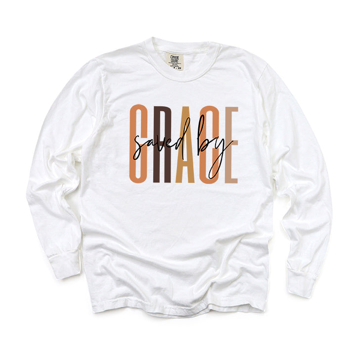 Saved By Grace Cursive | Garment Dyed Long Sleeve