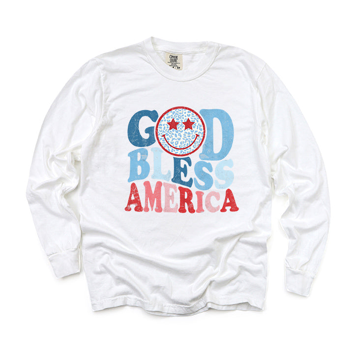 God Bless America Smiley | Garment Dyed Long Sleeve