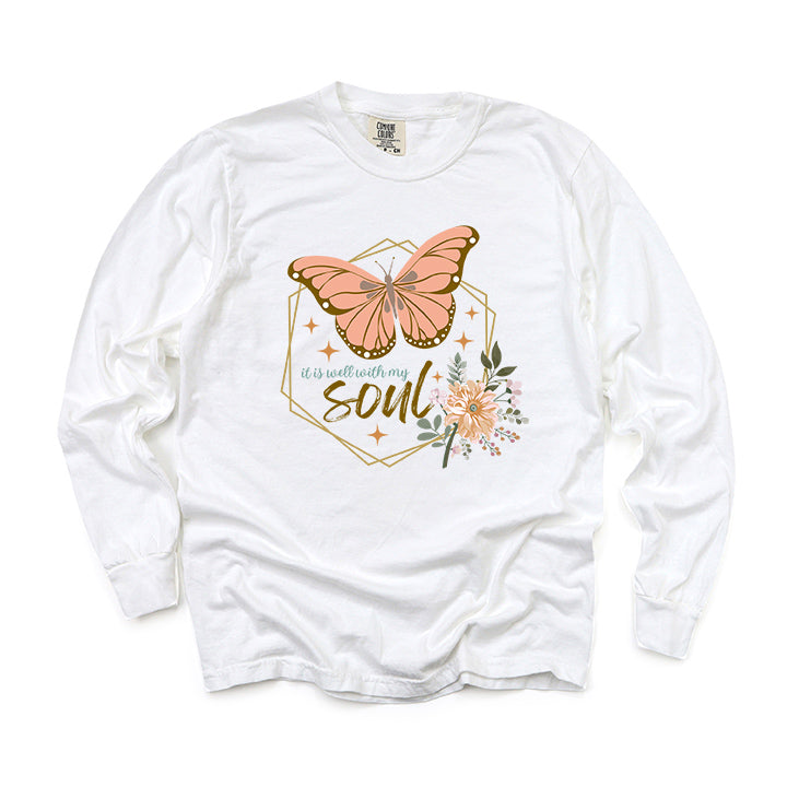 It Is Well With My Soul Butterfly | Garment Dyed Long Sleeve