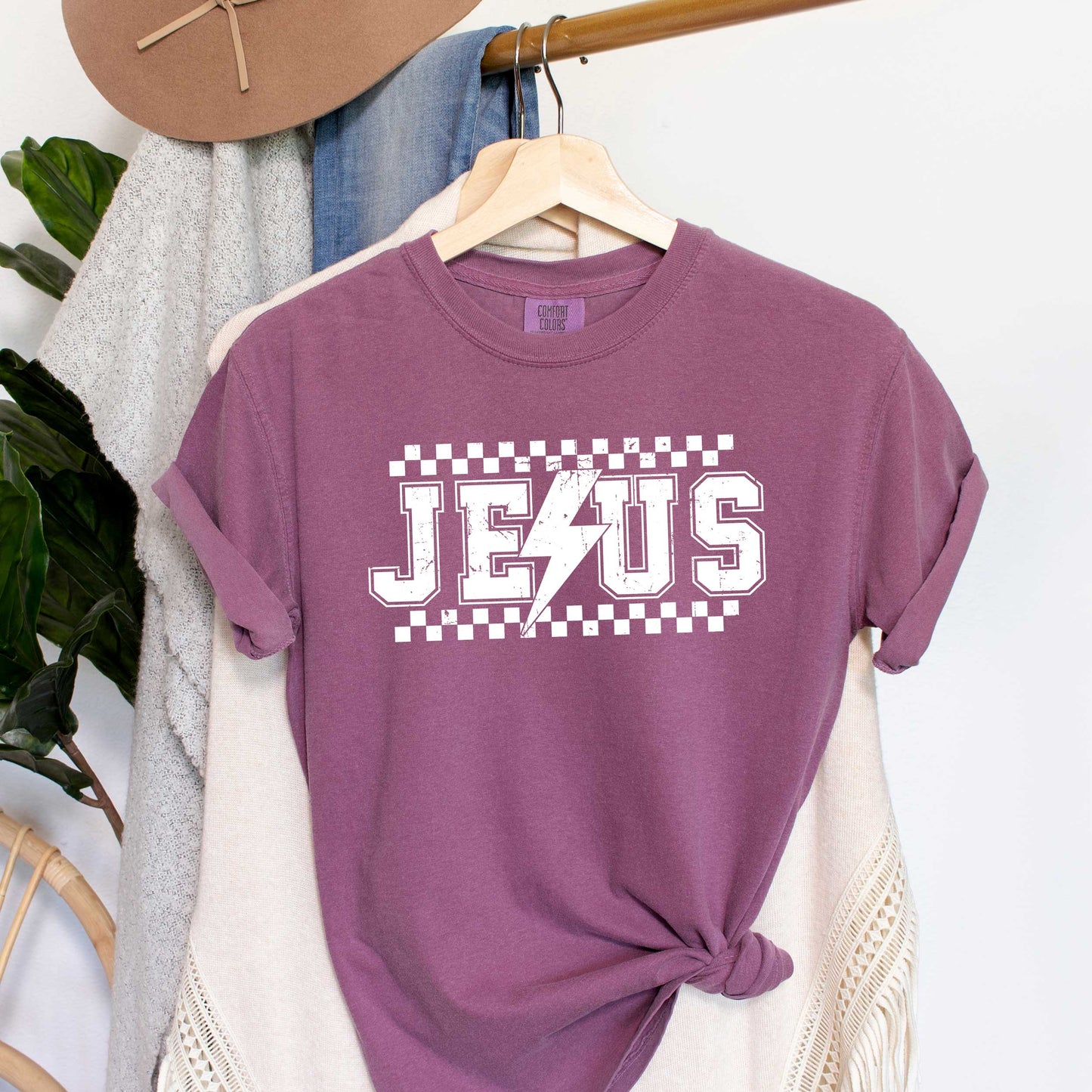 Jesus Checkered Bolt | Garment Dyed Tee