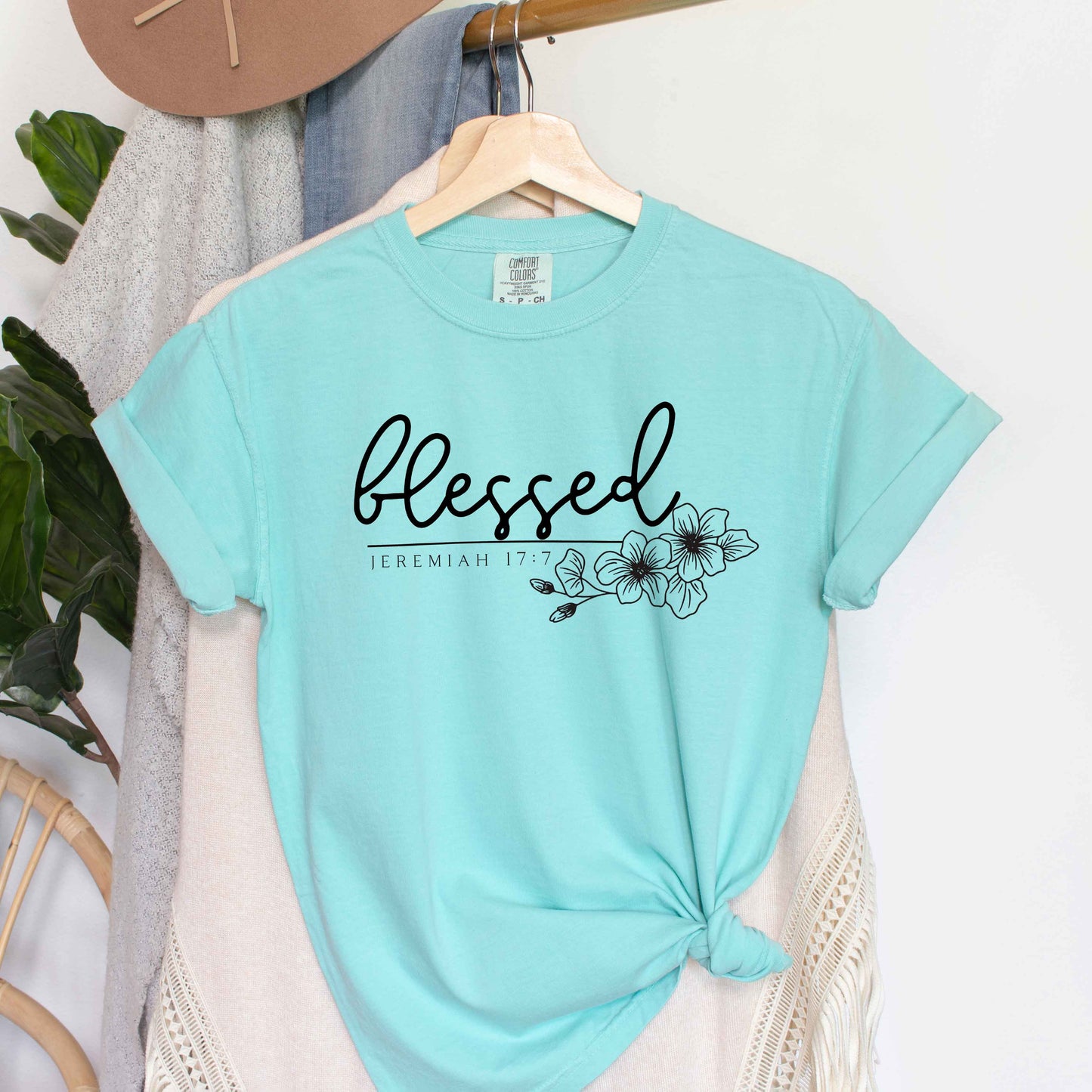 Blessed Scripture Floral | Short Sleeve Crew Neck