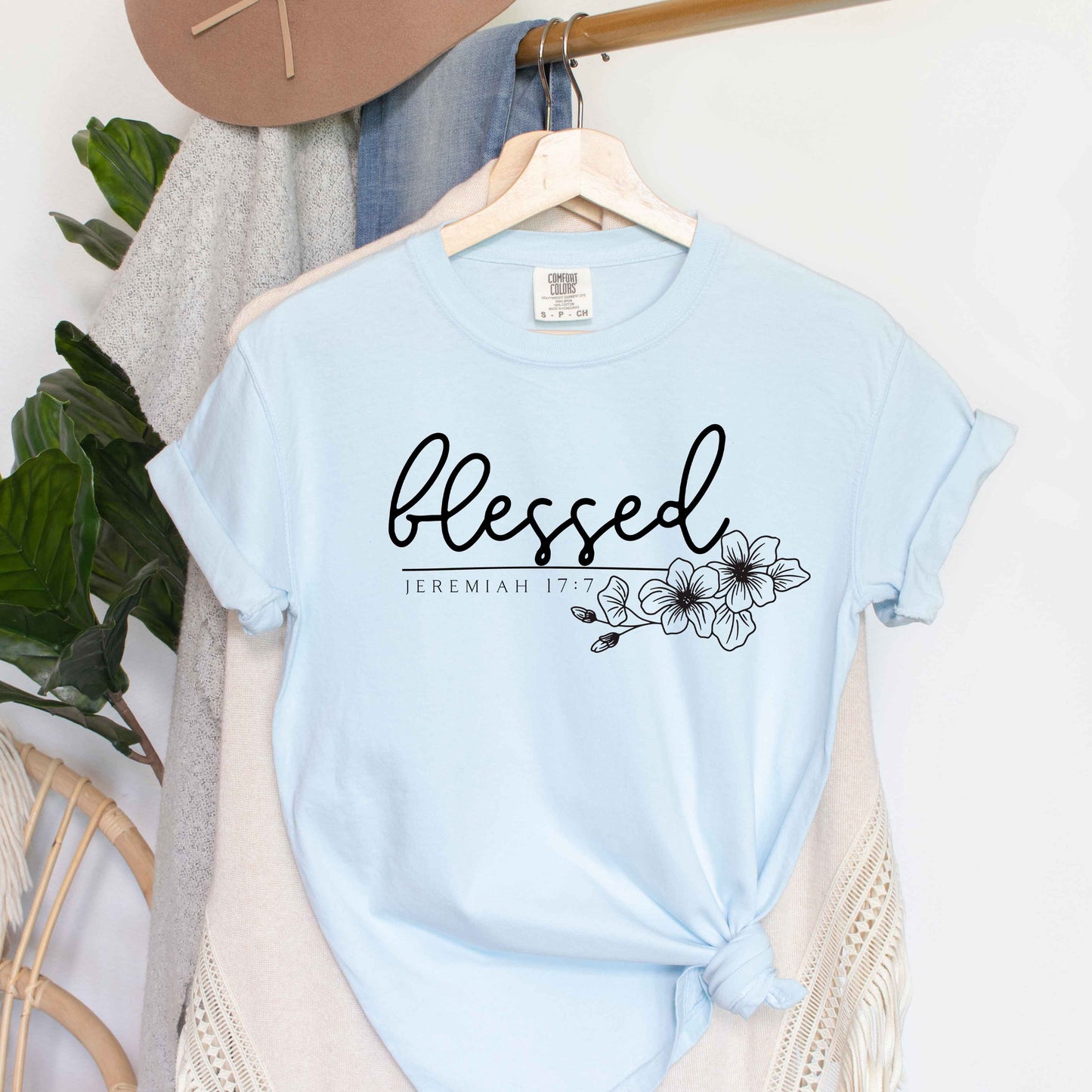 Blessed Scripture Floral | Short Sleeve Crew Neck