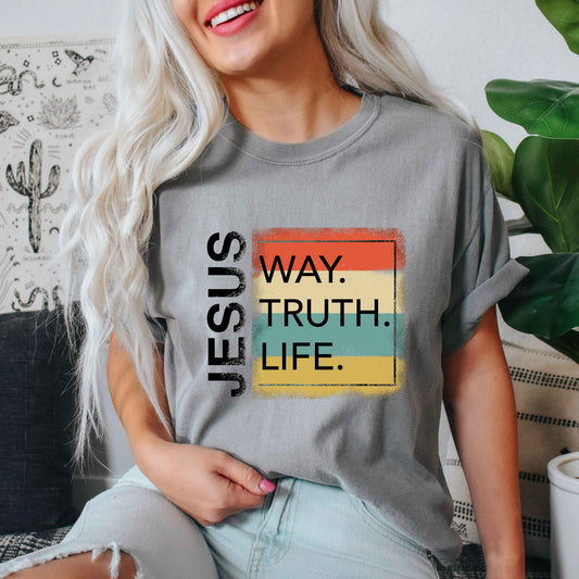 Jesus Way Truth Life Colorful | Garment Dyed Tee