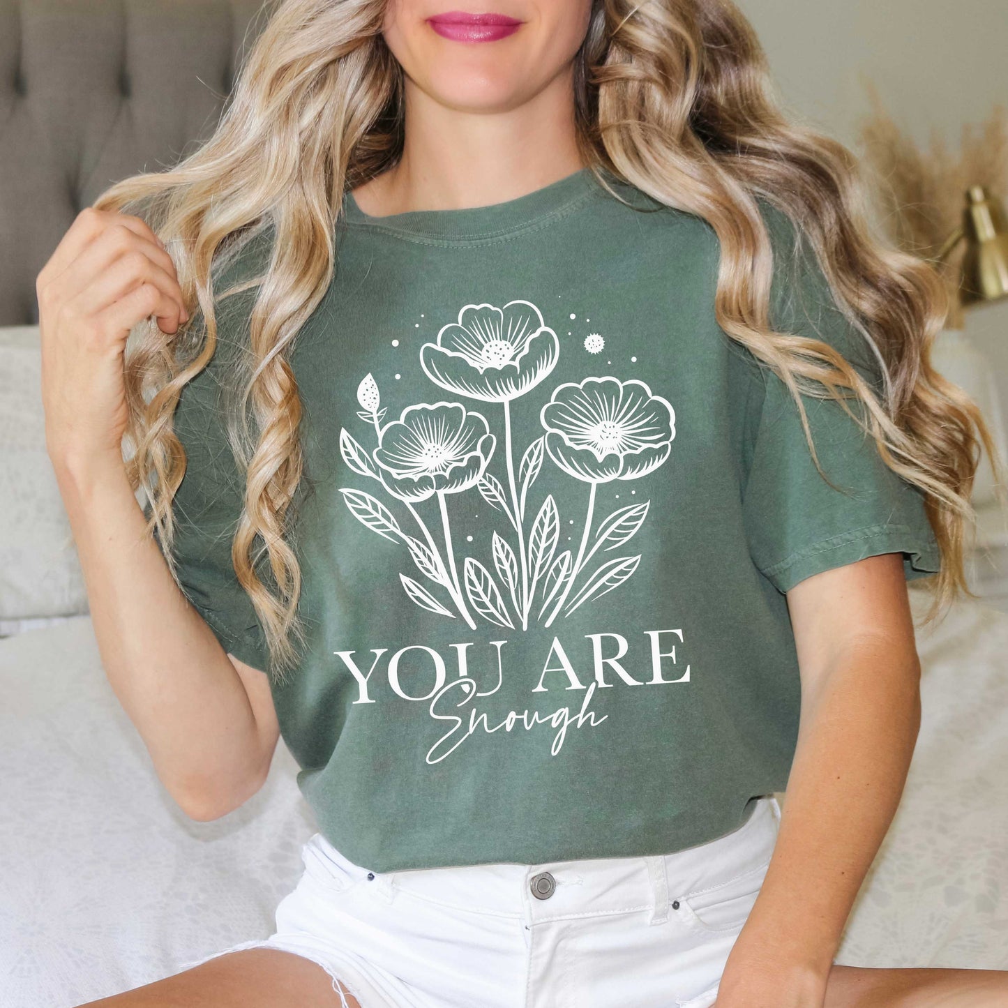 You Are Enough Floral | Garment Dyed Tee