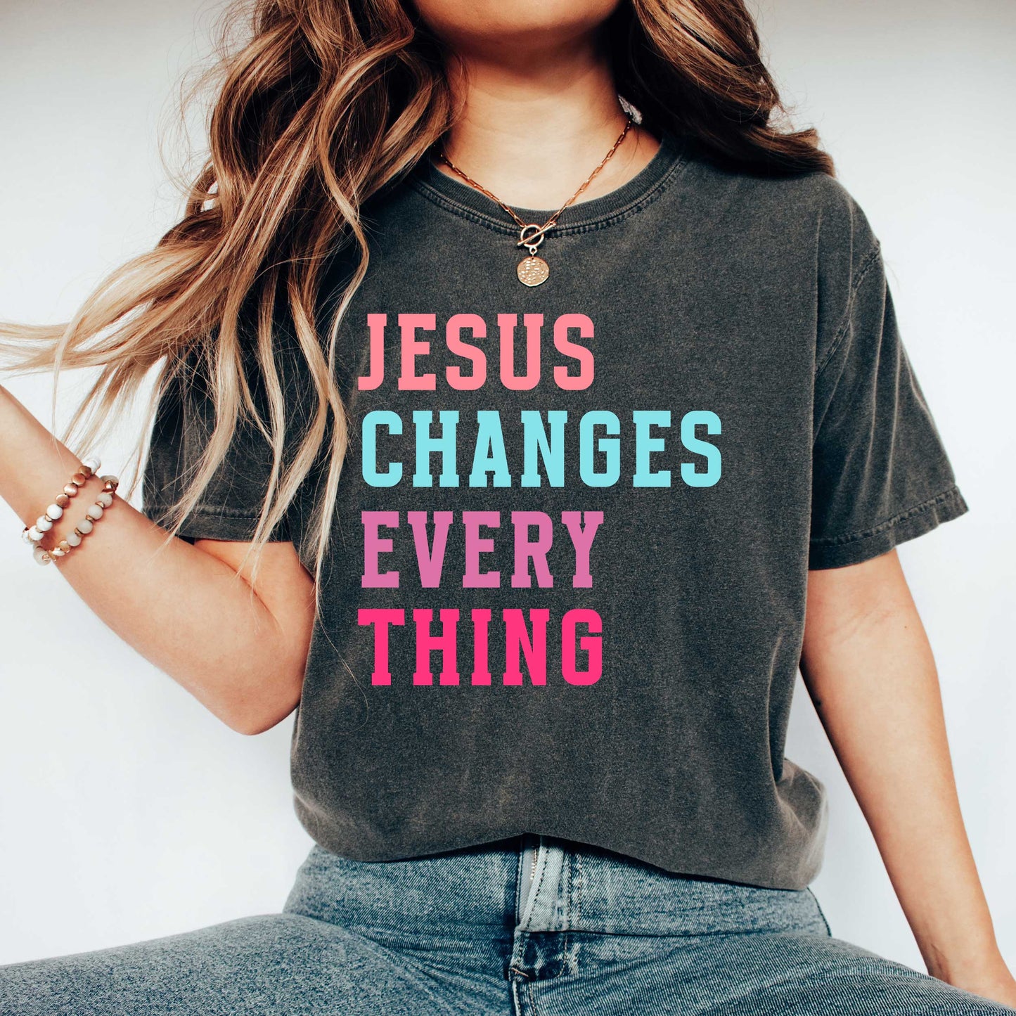 Jesus Changes Block Colorful | Garment Dyed Tee