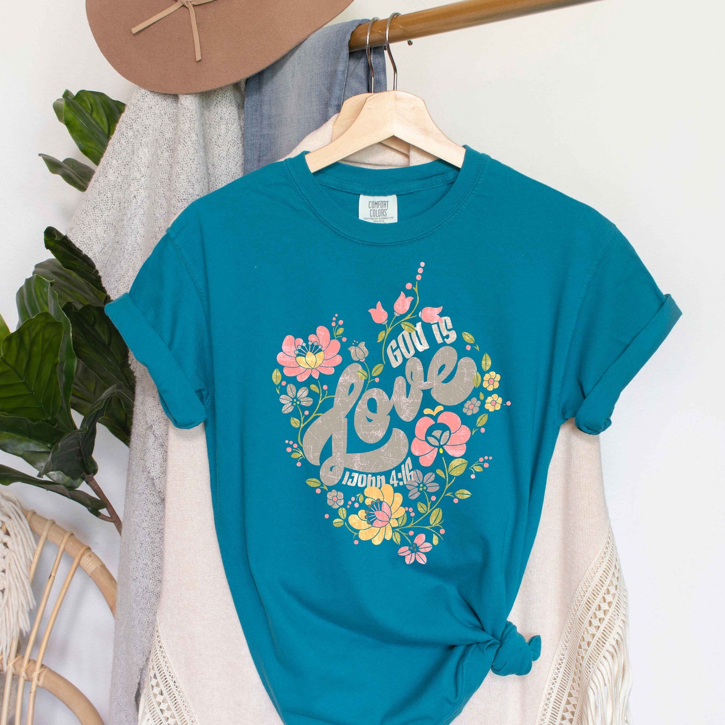 God Is Love Flowers | Garment Dyed Tee