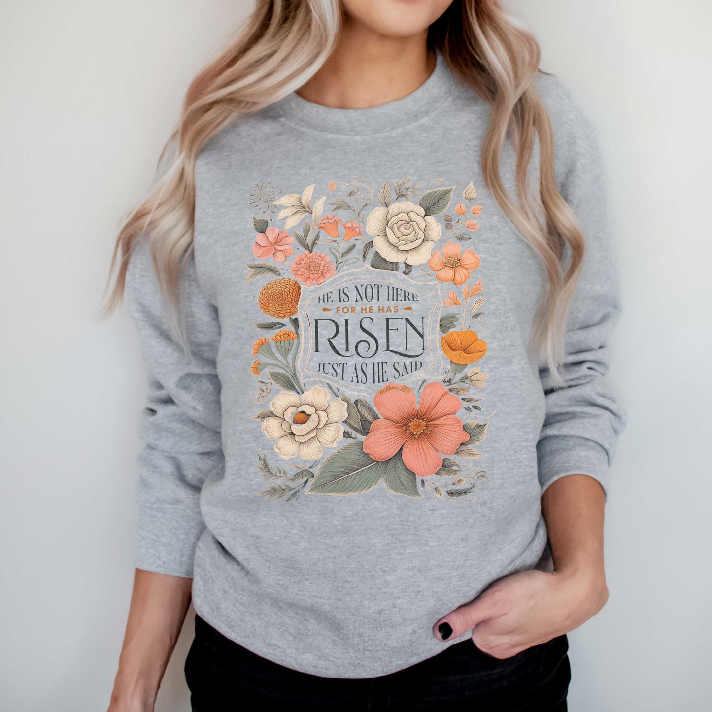 He Has Risen Distressed Floral | Sweatshirt