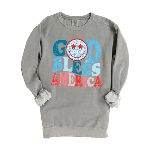 God Bless America Smiley | Garment Dyed Sweatshirt