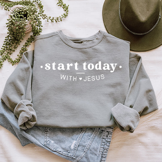 Start Today With Jesus Heart | Garment Dyed Sweatshirt