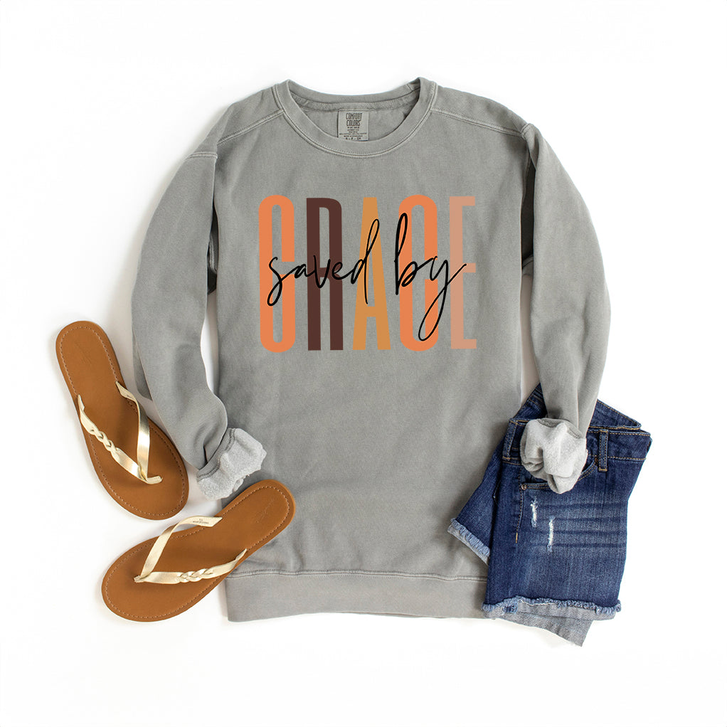 Saved By Grace Cursive | Garment Dyed Sweatshirt