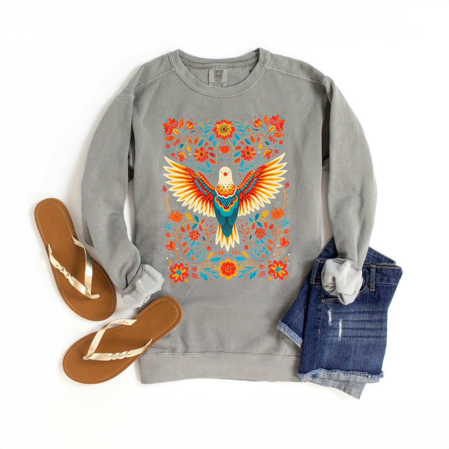 Holy Spirit Dove Floral | Garment Dyed Sweatshirt