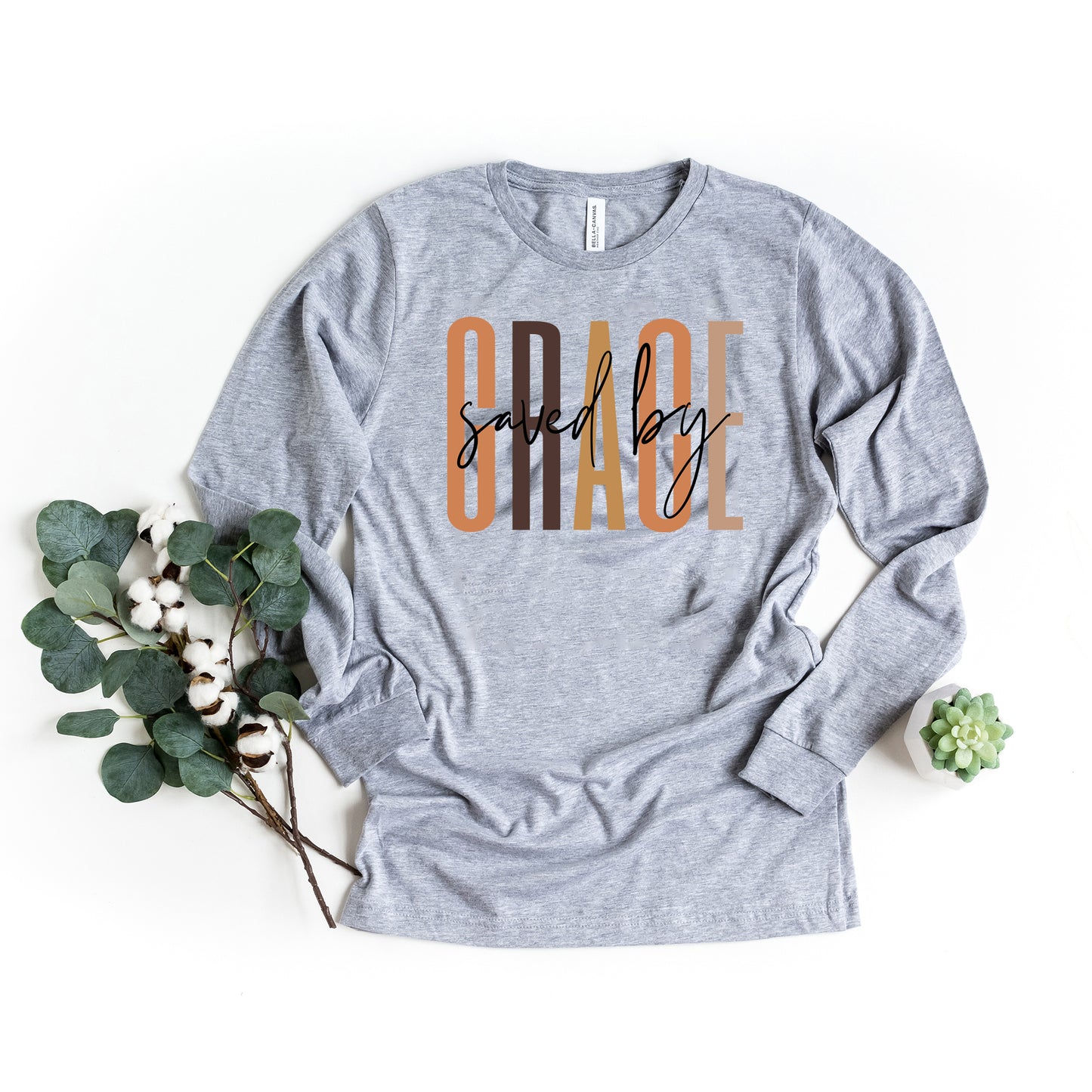 Saved By Grace Cursive | Long Sleeve Crew Neck