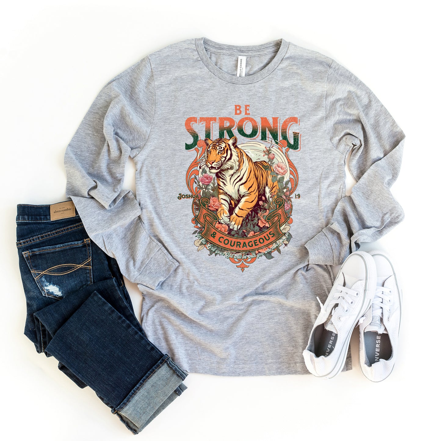 Be Strong and Courageous Tiger | Long Sleeve Crew Neck