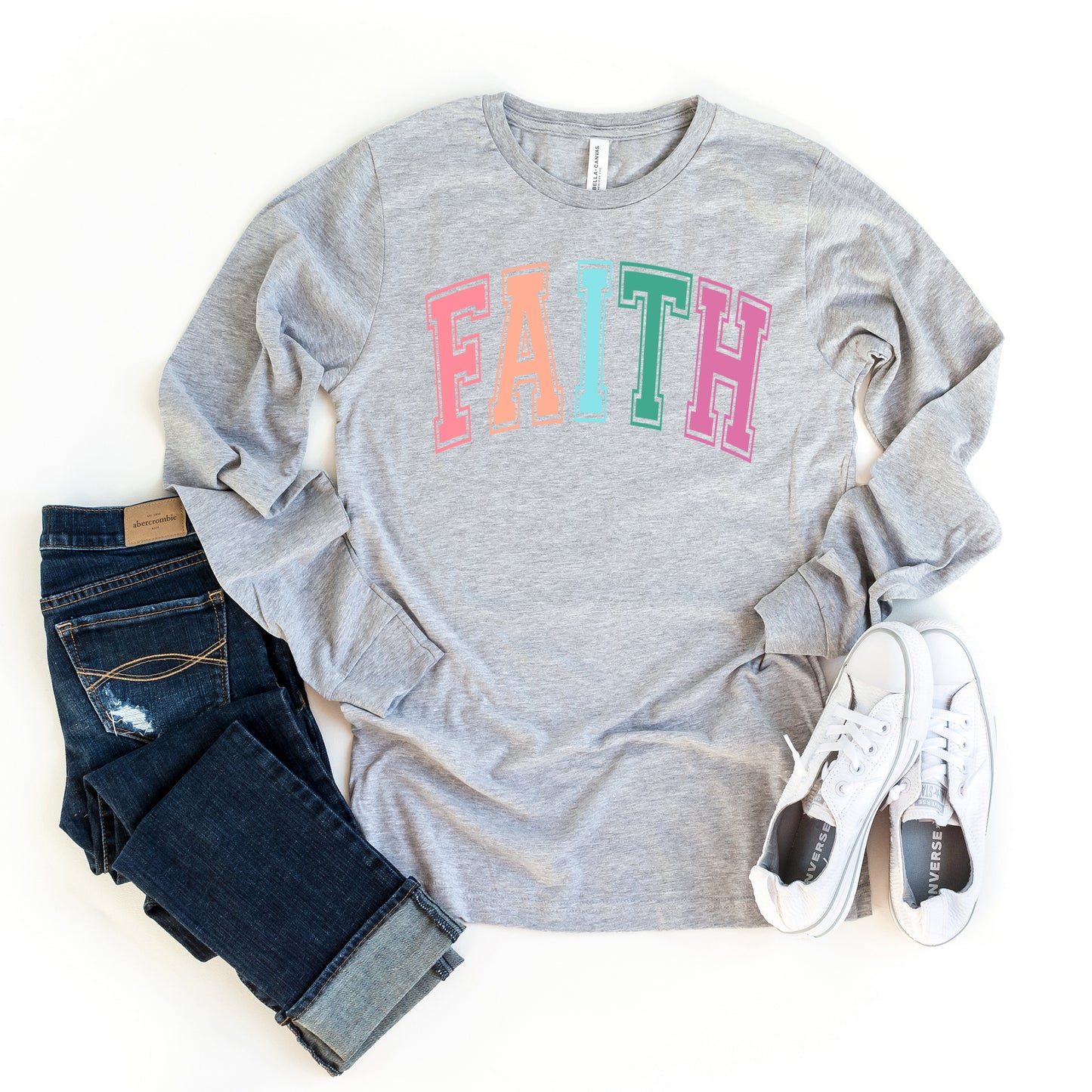 Faith Block Colorful | Long Sleeve Crew Neck