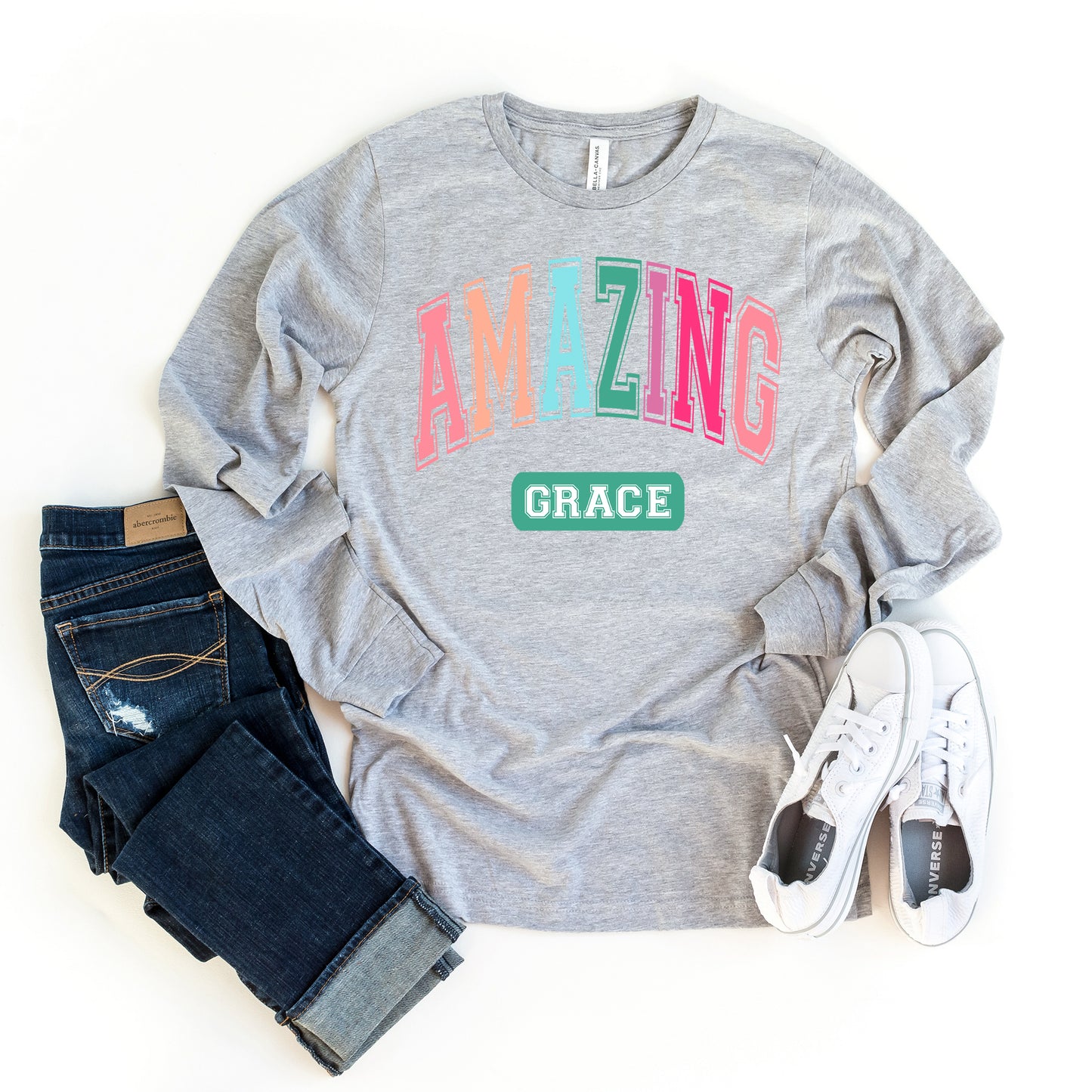 Grace Block Colorful | Long Sleeve Crew Neck