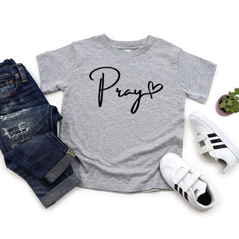 Pray Cursive Heart | Youth Short Sleeve Crew